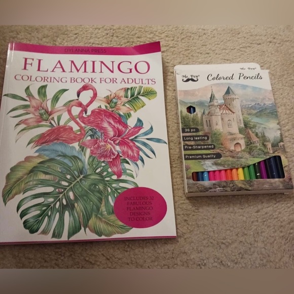 Other | Flamingo Adult Coloring Book With Colored Pencils | Poshmark